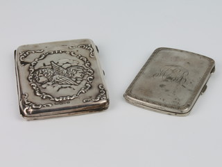 An Edwardian repousse silver aide memoire/purse decorated with Reynolds angels, Chester 1902 10cm x 7.5cm together with a silver engine turned cigarette case, gross weight 186 grams 