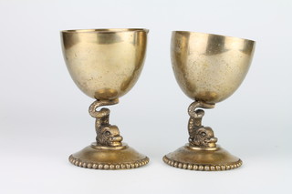A pair of Portuguese silver gilt goblets with serpent stems 460 grams, 11cm 