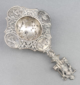 A Dutch silver sifter spoon with figural handle 5" 