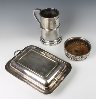 A Victorian plated mug with glass bottom, an entree and a coaster