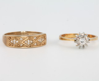 An 18ct yellow gold single stone diamond ring size I and a 9ct yellow gold do. size O