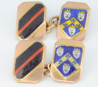 A pair of 9ct yellow gold enamelled double sided cufflinks, 12 grams 