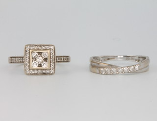 Two 18ct white gold diamond set rings size L 1/2 