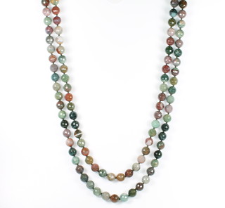 A yellow gold tourmaline and hardstone 2 strand necklace with faceted beads 72cm 