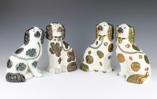 A pair of Victorian Staffordshire lustre spaniels 25cm, 2 other Staffordshire spaniels 25cm  