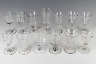 A 19th Century tapered wine glass 11cm and 12 other 19th Century and later glasses