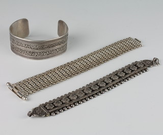 A silver bangle and 2 bracelets, 199 grams 