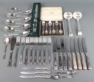 A cased set of 6 silver coffee spoons Birmingham 1949, 68 grams and minor plated cutlery