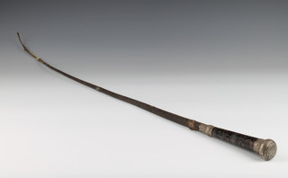 A tortoiseshell and silver filigree handled riding crop 76cm 