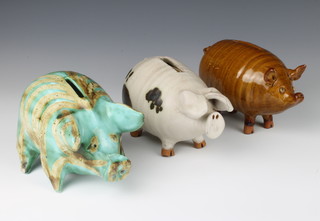 Three Studio Pottery ceramic pig money banks