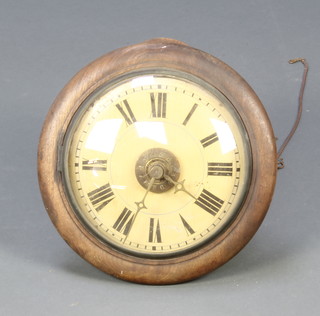 A 19th Century postman's alarm clock with 23cm circular painted dial and mahogany mount