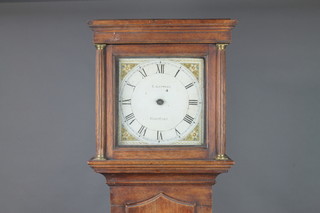 An 18th Century 30 hour longcase clock, the 28cm square painted dial with Roman numerals and floral painted spandrels marked S Gatward Hempsted, contained in an oak case complete with pendulum and weight 194cm h 