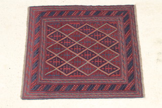 A red and blue ground Gazak rug with diamond ground 127cm x 117cm 