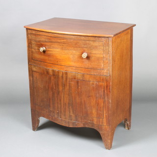 A 19th Century mahogany bow front commode with hinged lid, raised on bracket feet 73.5cm h x 62cm w x 41.5cm d 