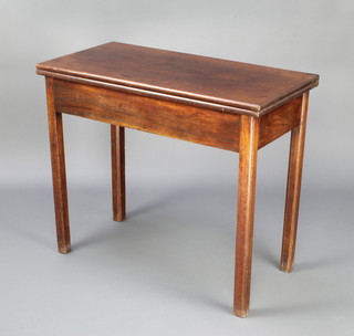 A 19th Century rectangular mahogany tea table, raised on square tapered supports 73cm  h x 86cm w x 43cm d 