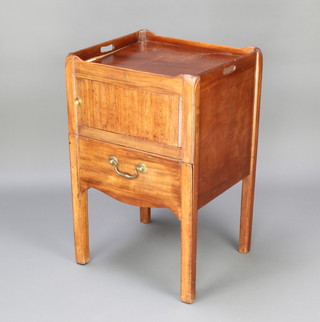 A George III mahogany tray top commode with tambour shutter, the base fitted a drawer (no base) 79cm h x 50cm w x 44cm d 