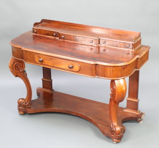A Victorian mahogany Duchess dressing table, the upper section fitted 3 glove drawers, the base fitted 1 long drawer, raised on cabriole supports with undertier 83cm h x 120 cm w x 55cm d 