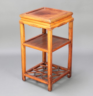 A square Chinese hardwood 2 tier jardiniere stand 77cm h x 40cm w x 40cm d 
