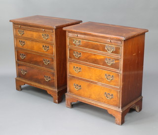 A pair of Georgian style mahogany chests with crossbanded tops fitted brushing slide above 4 long graduated drawers with brass swan neck drop handles, raised on bracket feet 74cm x 62cm x 39cm 