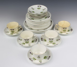 A Paragon china Art Nouveau part tea set comprising 5 tea cups, 12 saucers, 12 small plates, 2 large plates
