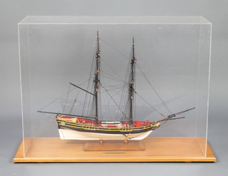 A plank on frame model of the frigate HMS Swift a 17th Century Naval ship, 69cm x 90cm x 16cm 
