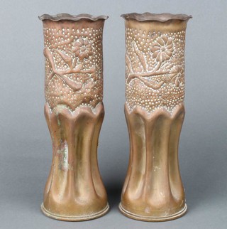 A pair of Trench Art vases formed from 2 18lb shell cases dated 1916 29cm h x 10cm diam.  