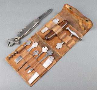 A German multi tool kit pre 1952 German DRGM design reg, stamped BONSA and a French tool knife stamped KTK 
