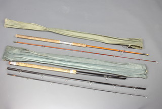 Kirkmans of Crawley a Superflex S28 H W Aiken manufactured in London twin section carbon fibre fishing rod and 1 other 