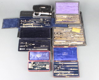 A Moore & Wright a micrometer boxed, a J C Peacock geometry set boxed, a J Halden & Co. geometry set boxed and 4 other part geometry sets

 