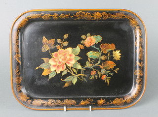 A 19th Century Continental toleware tray with floral decoration 27cm x 36cm 