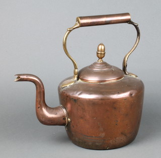 A Victorian copper kettle with brass acorn finial 34cm x 17cm 