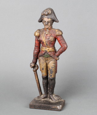 A 19th Century cast iron door stop in the form of a standing Duke of Wellington in military uniform 38cm x 12cm x 7cm 