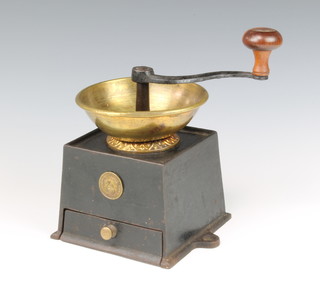 Archibald Kenrick & Sons Ltd West Bromwich, a Victorian iron and brass coffee grinder 15cm x 14cm x 14cm 