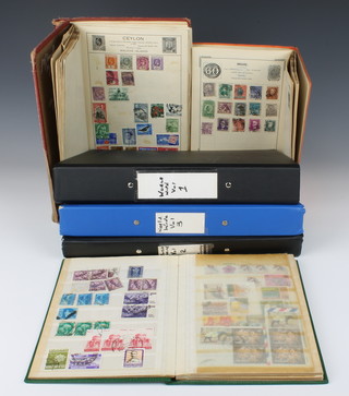 A Stanley Gibbons improved postage stamp album of world stamps including GB, Belgium, Germany, Russia, Spain, an Empire album of world stamps - GB, Iraq, Sudan etc, a green stock book of Canadian and commonwealth stamps, 3 ring folders containing world stamps - Aiden, Afghanistan, Argentina, Austria, Baden, St Kitts & Nevis, Saxony, Sierra Leone, Solomon Island, South Africa, Jamaica, Japan, Lebanon, Leeward Islands, Luxemburg   