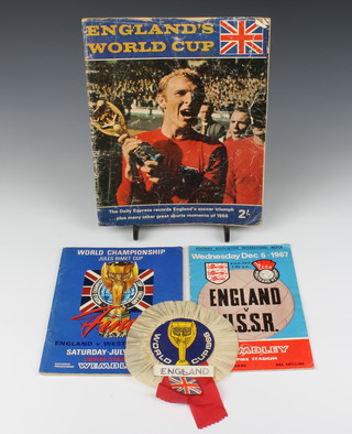 Of footballing interesting, a 1966 World Cup Championship programme England V West Germany together with a World Cup rosette, a Daily Express England World Cup magazine and a 1967 Football Association International match England V USSR 