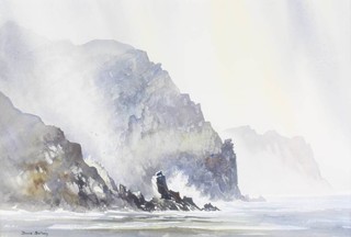 David Bellamy, watercolour, signed, rocky coastal scene, 32cm x 46cm 