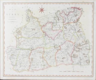 A map of Surry engraved b J Carey with coloured borders 39cm x 47cm 