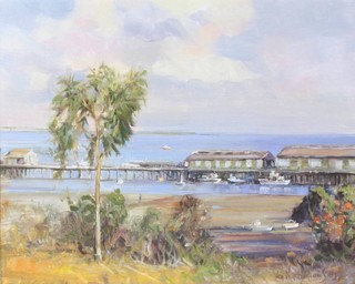 Carl Van Nieuwmans (1931), oil on canvas, signed "Stokes Hill Wharf, Late Afternoon" 39cm x 49cm  