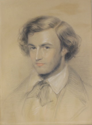 A 19th Century mixed media portrait study of a young gentleman with cravatte 57cm x 43cm 