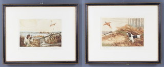R Ward Binks (1880 - 1950), coloured etchings a pair, "The Rise and The Flight" signed in pencil 21cm x 28cm 
