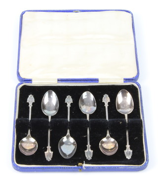 A set of 6 silver teaspoons with fancy handles, Birmingham 1910, 32 grams