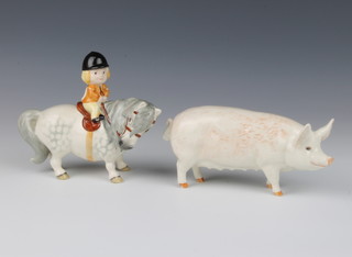 A Beswick figure of a pig Champion Wall Queen 7cm together with a John Beswick figure Norman Thelwell child on a pony 11cm 