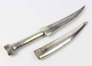 A 19th Century silver mounted dagger with silver scabbard 30cm 