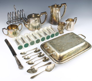 A silver plated 4 piece tea set and minor plated items 