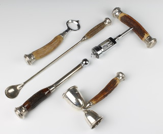 Five mounted  antler bar implements