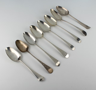 A George III silver table spoon London 1784, 7 others different dates and makers 430 grams 