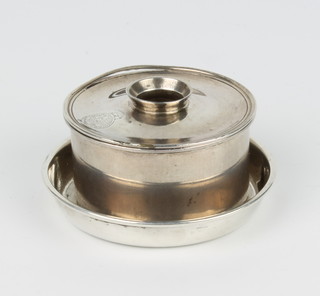 A George III silver inkwell London 1805 and a silver dish 110 grams 
