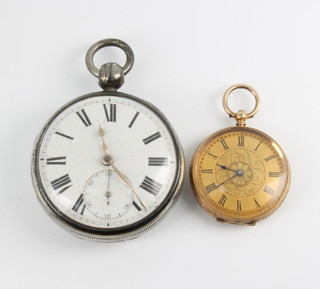 A silver pocket watch with seconds at 6 o'clock together with an Edwardian gold fob watch 