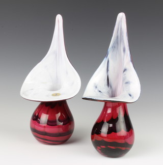 A near pair of Maltese glass "Jack in the Pulpit" vases 24.5cm and 25cm 
