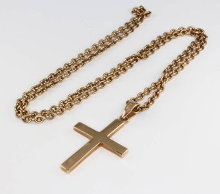 A 9ct yellow gold cross pendant and chain 26.9 grams 